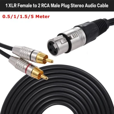 2 RAC Phono Male Plug to XLR 3 Pin Female Mic Cable Splitter Adapter Cord