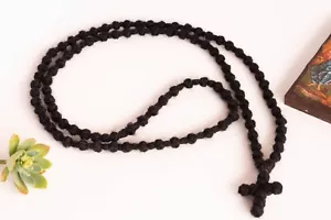 100 Cuerdas de Oración Ortodoxa Monástica Negra Lana Lisa Rosario Pascua Regalo Familia - Imagen 1 de 14