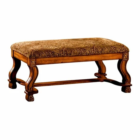 Benjara 46.5" Contemporary Solid Wood Bench with Curved Legs in Brown Cover
