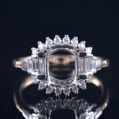 Custom Cushion 7x9MM 14K Gold Natural Diamond Art Deco Semi Mount Baguette Ring - Image 1 of 4