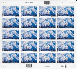 US Scott C 137 Air Mail 80C, 1999, Mt.McKinley, MNH, SA, Pane of 20 - Picture 1 of 1