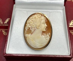 Vintage 14k Yellow Gold Cameo Portrait Filigree Antique Victorian Pendant Brooch - Picture 1 of 11
