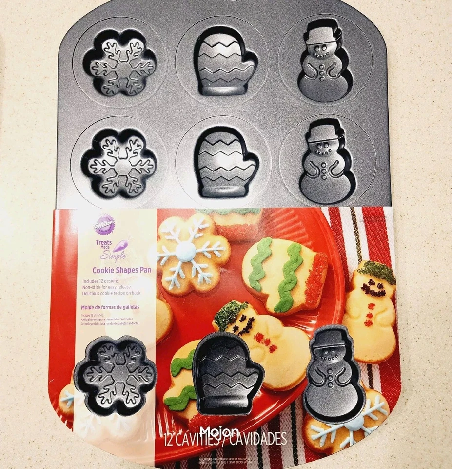 Christmas Cookie Shapes Pan Snowmen Mittens and Snowflakes Wilton