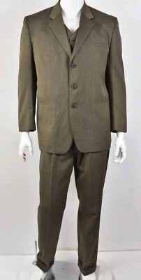 Vintage 90's J. FERRAR Vested 3-Piece Wool-Blend Pleated Suit Set 42R x 34W - Image 1 of 4
