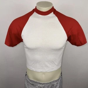 Vintage Belly Shirt Mens Medium Sportswear Crop Raglan Skate 70s 80s USA New Red - Picture 1 of 13