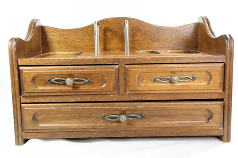 Vintage Gentlemen's Accessory Dresser top valet wooden with 3 drawers Cover