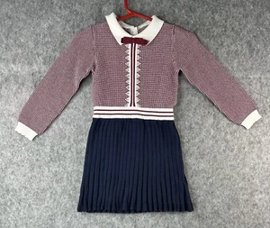 Hope & Henry Girls Organic Cotton French Blocked Sweater Dress Sz 4 Navy & Berry - Picture 1 of 7