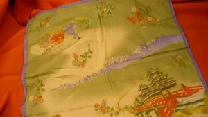 Chinese pagoda floral square kerchief scarf 16" square gold accent S230 - Picture 1 of 4