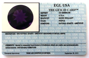 EGL USA CERTIFIED NATURAL ROUND BRILLIANT PURPLE AMETHYST QUARTZ 0.70 CT - Picture 1 of 4