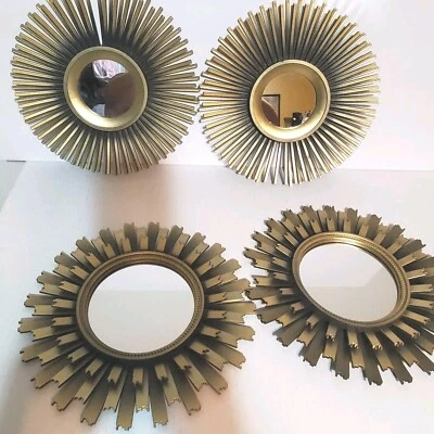 Starburst Gold-Tone Mirror Wall Decor 4pc Set Retro Atomic Starburst MCM Plastic - Image 1 of 4