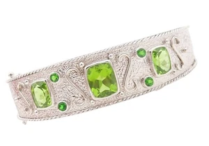 925 Sterling Silver Vintage Bracelet Solid Carved Rectangle Peridot  BT10721 - Picture 1 of 9