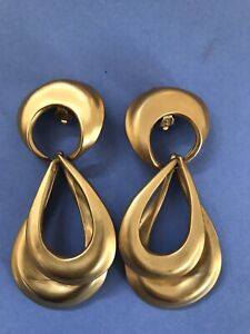 1985 Artwear Robert Lee Morris for Donna Karan Triple Loop Gold Plated Earrings