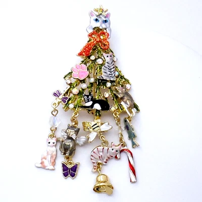 Kirks Folly Cat Lovers Christmas Tree Pin GT* - Image 1 of 2