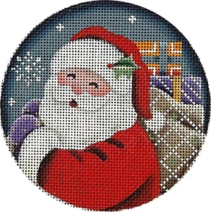 Needlepoint Handpainted Rebecca Wood Santas Bag of Toys 4" - Picture 1 of 4