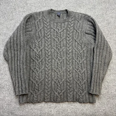 Vintage GAP Sweater Adult 2XL Gray Cable Knit Chunky Wool Crewneck Fisherman Y2K - Image 1 of 4