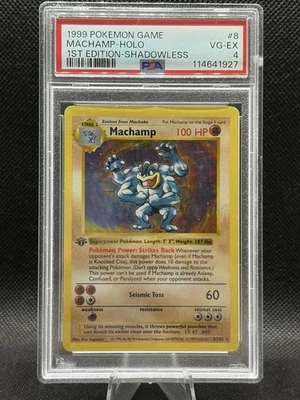 PSA 4 Pokémon 1st Edition Base Set Shadowless Machamp Holo 8/102 VG-EX - Image 1 of 2