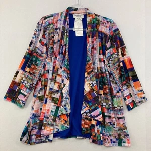 New Peck & Peck size 1X Colorful Open Draped 3/4 Sleeve Stretch Knit Jacket - Picture 1 of 8