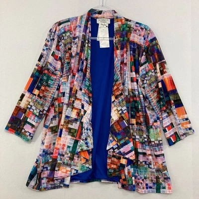 New Peck & Peck size 1X Colorful Open Draped 3/4 Sleeve Stretch Knit Jacket - Image 1 of 4