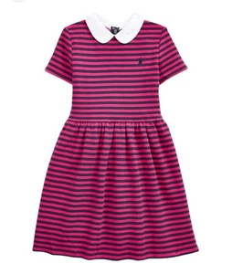 Polo Ralph Lauren Girls XL Striped Dress Navy Blue Pink Short Sleeve Preppy - Picture 1 of 14