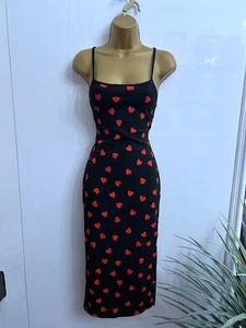 Sheln Ladies heart print dress size 6 XS new bodycon midi Red Black - Picture 1 of 5