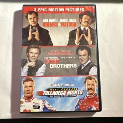 3 Epic Movies Holmes & Watson, Step Brothers, Talladega Nights (DVD, 2019) New - Image 1 of 4
