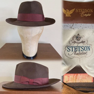 1940s Stetson MEDALIST EAGLE  7 Fedora Dress Hat Vtg 40s BROWN 40s - Image 1 of 4