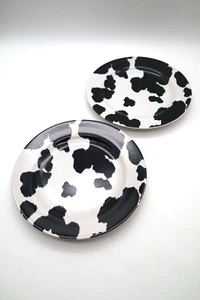 2 - 222 Fifth Cowhide Salad Dessert Plates Nick & Nora Cow Print Farmhouse 8” - Picture 1 of 6