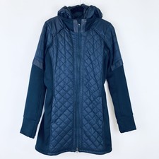 Athleta Tamanho Pequeno Rock Molas Cya acolchoada Jaqueta Casaco Azul Marinho #350337 Run ativo