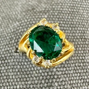 Vintage Lindenwold Green Cubic Zirconia 14K Gold Electroplate over Sterling 5.75 - Picture 1 of 9