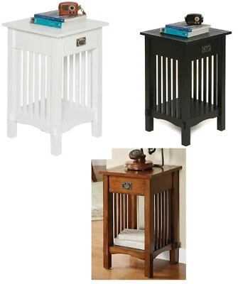 Mission Style Telephone Stand in Antique Black Oak White Finish w/ Drawer - Image 1 of 2