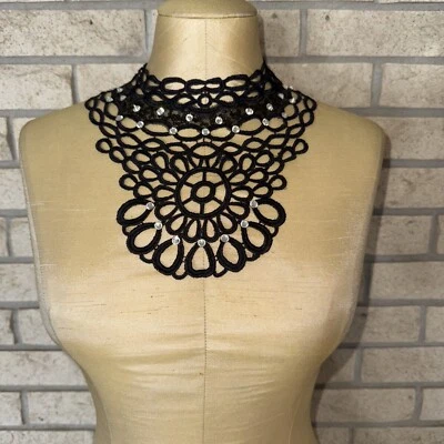 Ooak Taissa Lada переработанный винтажный черный кружевной ошейник/шейник со стразами - Изображение 1 из 4