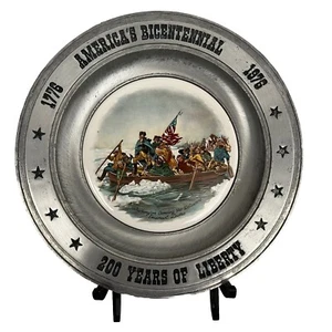 Americana Bicentennial Pewter Plate George Washington Crossing Delaware 10.5” - Picture 1 of 7