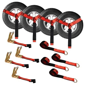 USA 4 Set 2" x 10' Side Mount Wheel Net Tie Down Ratchet Strap w/ Flat Hook Red - Picture 1 of 7