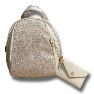 Steve Madden Bgemma Mini Backpack Purse Bag Handbag Rhinestone Beige NWT - Picture 1 of 9