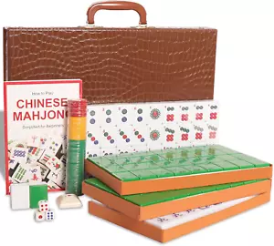 Chinese Mahjong Set, Mahjong Game Set with 146 Numbered Large Tiles (1.5", Green - Picture 1 of 8