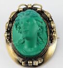 Antique Roman 15K Gold Carved High Relief Malachite Cameo Pin Brooch