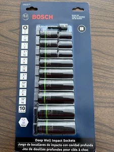 Bosch ITDSO12V10 10 pc. Impact Tough Deep Well 1/2" Socket Set with 1/4" Hex NEW - Picture 1 of 5