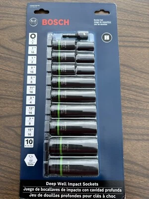 Bosch ITDSO12V10 10 pc. Impact Tough Deep Well 1/2" Socket Set with 1/4" Hex NEW - Image 1 of 4