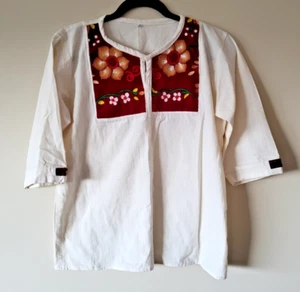 Mexican Oaxaca Handmade Women's Embroidered White Pullover Blouse Size M - Picture 1 of 5