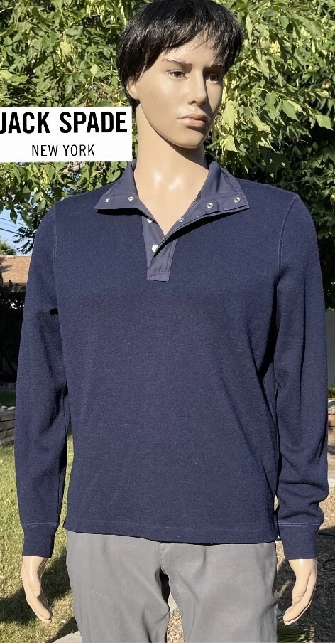 JACK SPADE new york soft blend wool sweater snap knit pullover navy mens small - Image 1 of 4