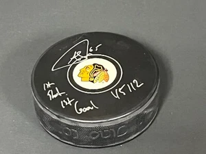 Andrew Shaw Blackhawks Autographed Signed Puck Champs Beckett 1st Shot 1st Goal - Picture 1 of 2