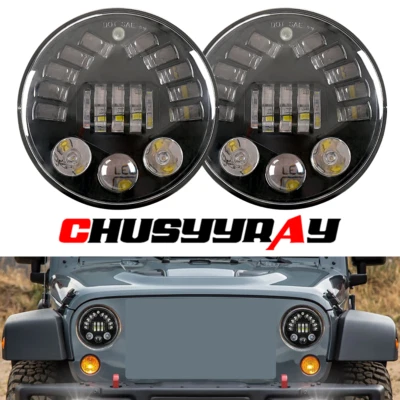 Fit Jeep CJ5 1959-1983 Pair 7 inch LED Headlights Round DOT Hi/Lo Lamp - Image 1 of 4