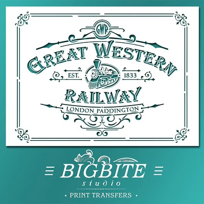 BIGBITE STUDIO Shabby Chic Schablone: Tolle Western Eisenbahn Werbung (DIY Möbel Druck) #074