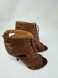 Nine West Complise Congac Lace Up Boot Sandal Sz 7M w Zipper Entry PRE LOVED - Picture 1 of 7