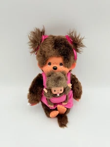 Monchhichi Doll Plush Mom And Baby Set Carrying Vinyl Rubber Face Pink Brown - Picture 1 of 13