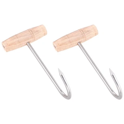  2pcs Stainless Steel Meat Hook Durable Pork Hook Roasted T-Hook Useful Chicken - Image 1 of 4