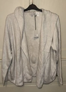 Barefoot Dreams CozyChic Lite Double Knit Hooded Cardi He White/Bisque - Picture 1 of 4