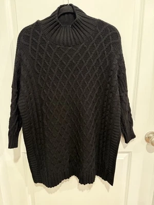 Mersea Womens Black Cable Knit High Neck Sweater Top Size OS High Side Slits - Image 1 of 4