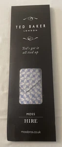 Ted Baker X MossBross Men's 100% Silk Tie + Pocket Handkerchief Blue NEW! - Picture 1 of 6