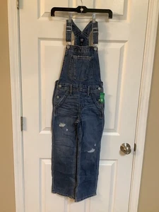 GAP Kids Loose Fitting Distressed Medium Wash Denim Overalls (medium size) - Picture 1 of 15